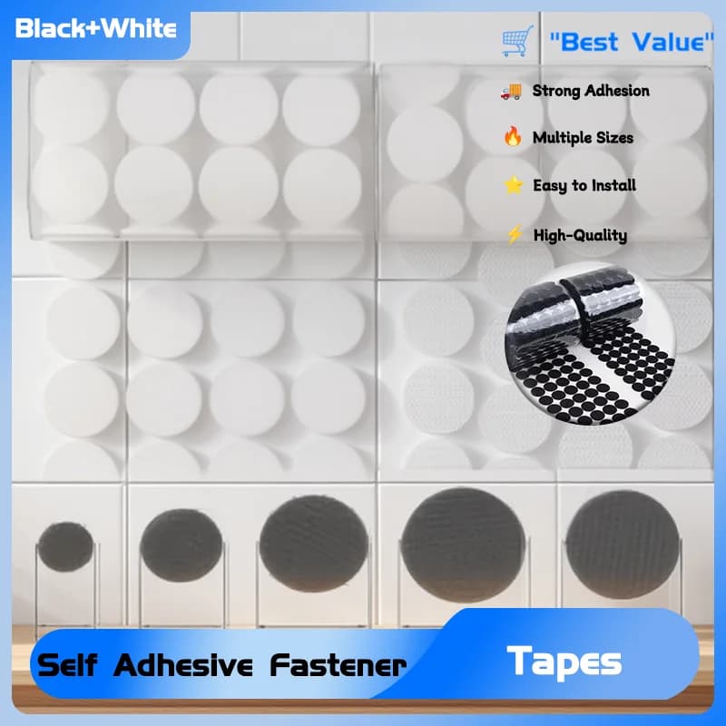 Punti Adesivo Punti Nastro adesivo Gancio rotondo Anello Nastro per tette Colla forte Nastro di fissaggio autoadesivo Bianco Nero 10/15/20/25/30mm