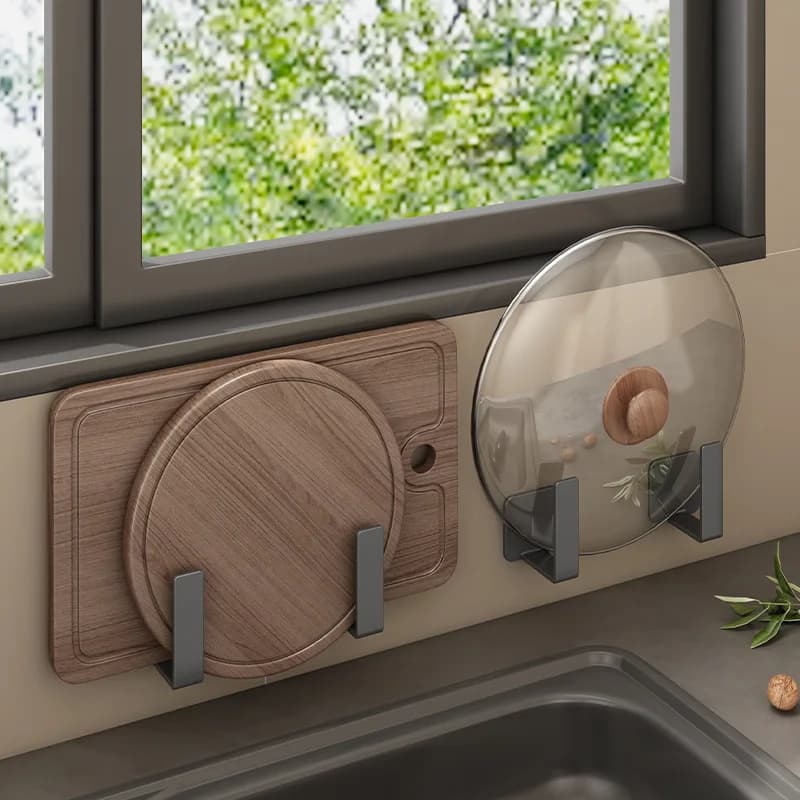 Scaffale per coperchio pentola senza punzonatura Mensola da cucina montata a parete Appendiabiti multifunzione per tagliere da taglio