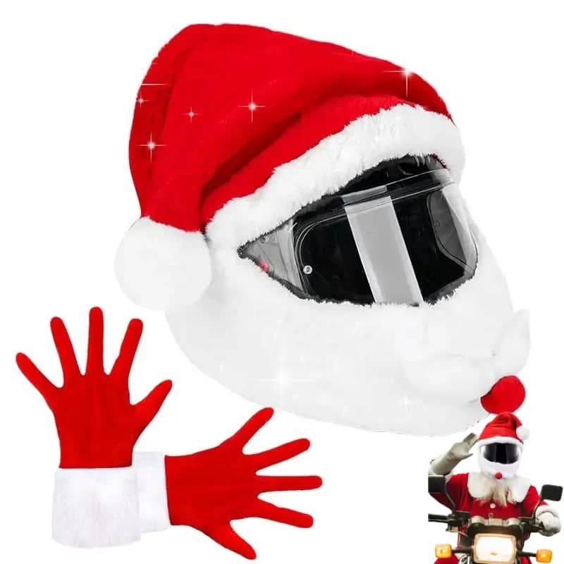 Casco da ciclismo da Babbo Natale Copri casco da motociclista natalizio Copricapo divertente integrale con copri guanti natalizi Cappello da Babbo Natale
