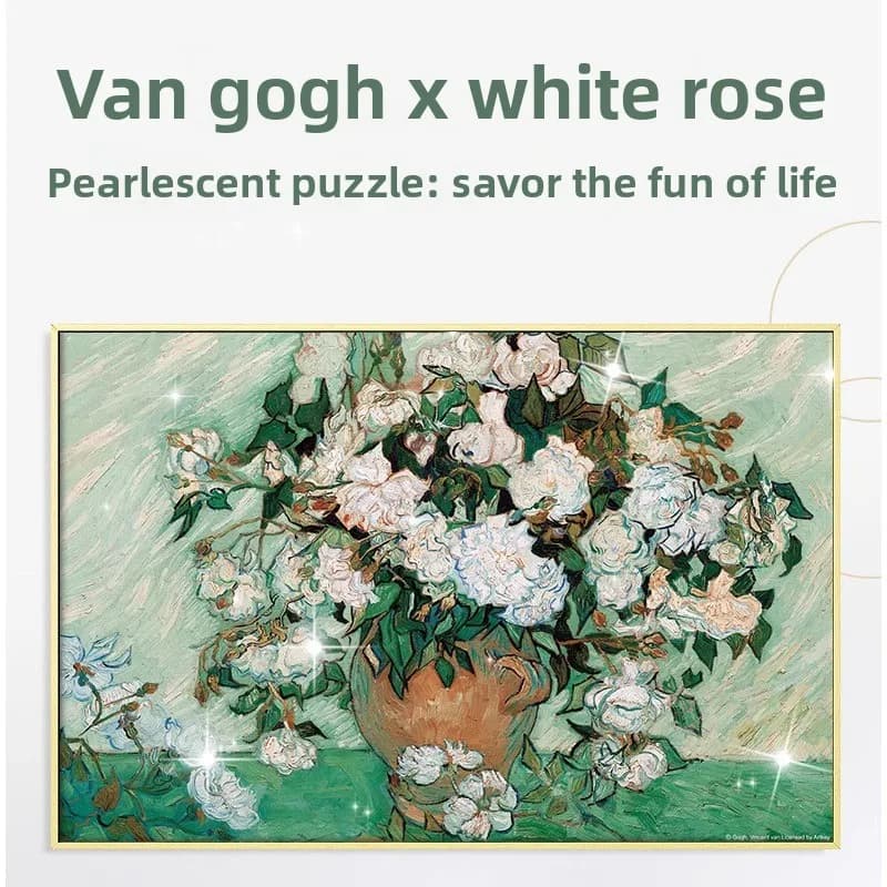 GUBU Puzzle fai da te da 1000 pezzi per adulti antistress - Gogh White Rose Giocattolo artistico terapeutico - Gioco da tavolo educativo per famiglie per bambini