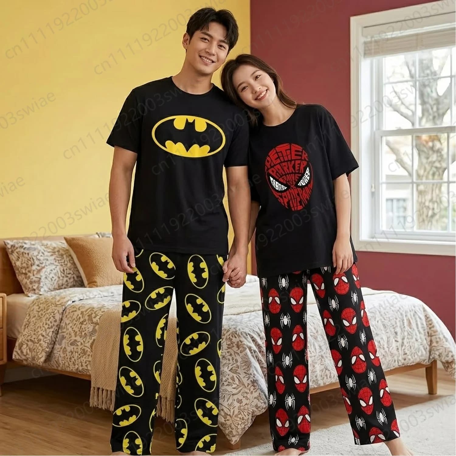 Nuovo Set Pigiama Estivo 2026 per Coppie Batman e Spider-Man, Kit Supereroe con Maglietta Corta e Pantaloncini, Abbigliamento da Casa e Loungewear