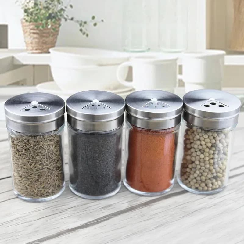 Bottiglia per Spezie in Vetro, Contenitore per Condimenti con Coperchio Rotante in Acciaio Inox, Utensili da Cucina, Set per Barbecue