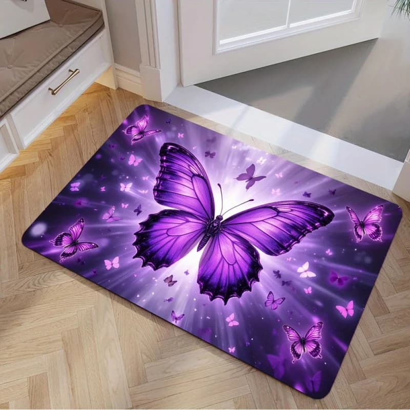 VIKAMA Tappetino Fantasy con farfalle viola, stile atmosfera da sogno, tappeto antiscivolo resistente allo sporco per l'ingresso di casa, tappetino per portico
