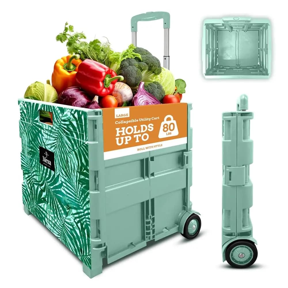 Carrelli Multiuso Ultra-Sottili Pieghevoli Pack-N-Roll, con Manico Telescopico, per Casa, Giardino, Shopping, Ufficio