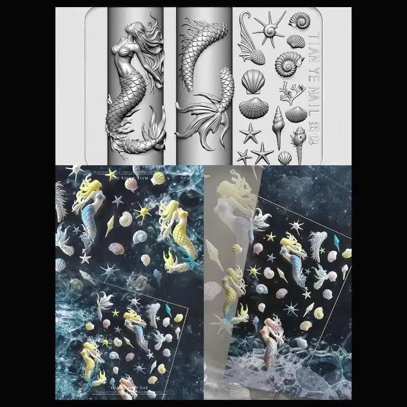【xxx】Silicone Nail Ocean Mermaid Templates Nail Art Mold Goldfish Koi ButtonsCarves Cartoon Template For Nail DIY Accessories