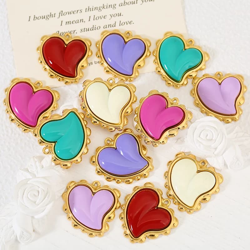 2pcs Stainless Steel Enamel Big Size Heart Charms Handmade Retro Heart Pendant for DIY Women Earring Necklace Jewelry Findings