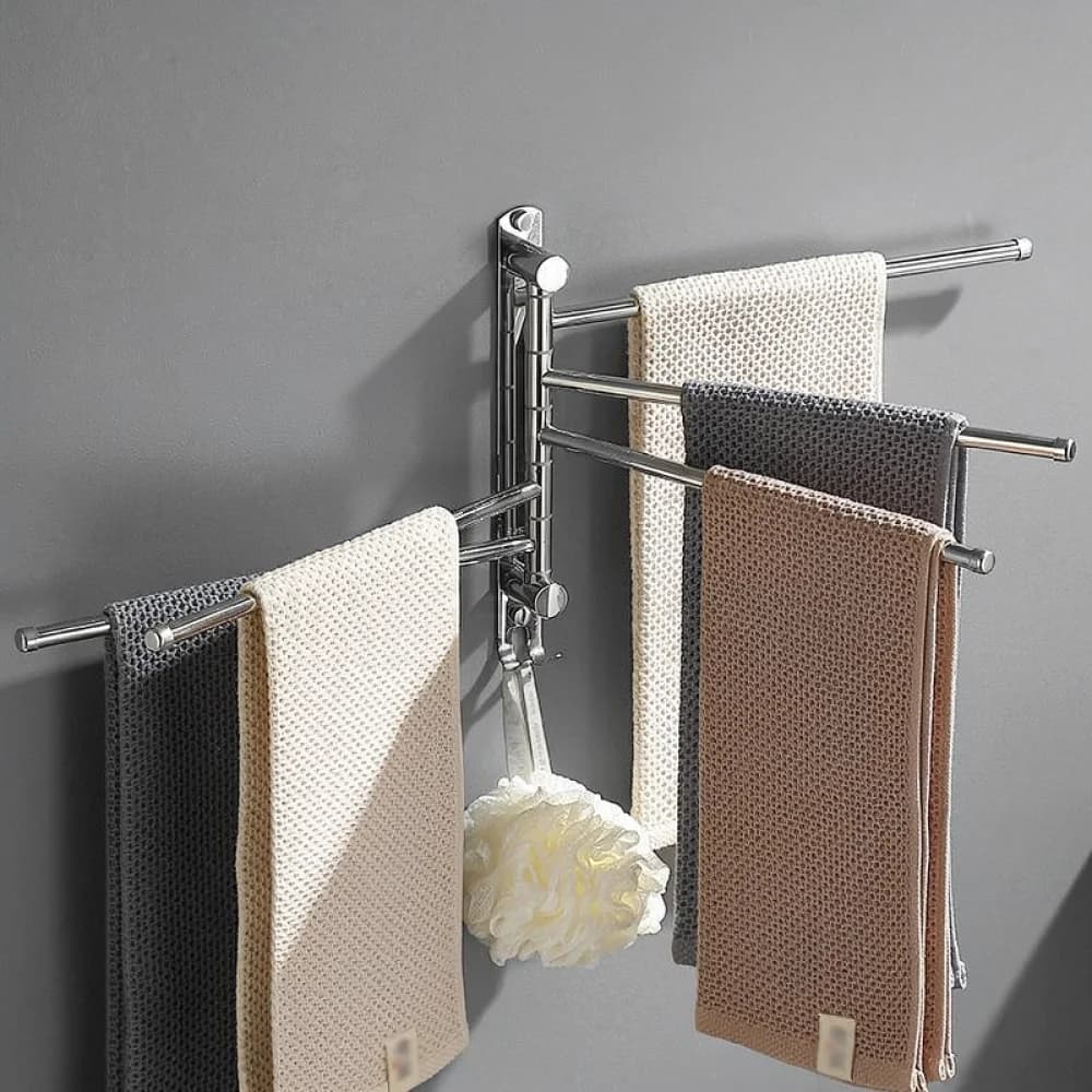 Stainless Steel Swivel Towel Holder Bathroom Rack Wall Mounted Organizer Folding Drying Hanger For Kitchen Washroom