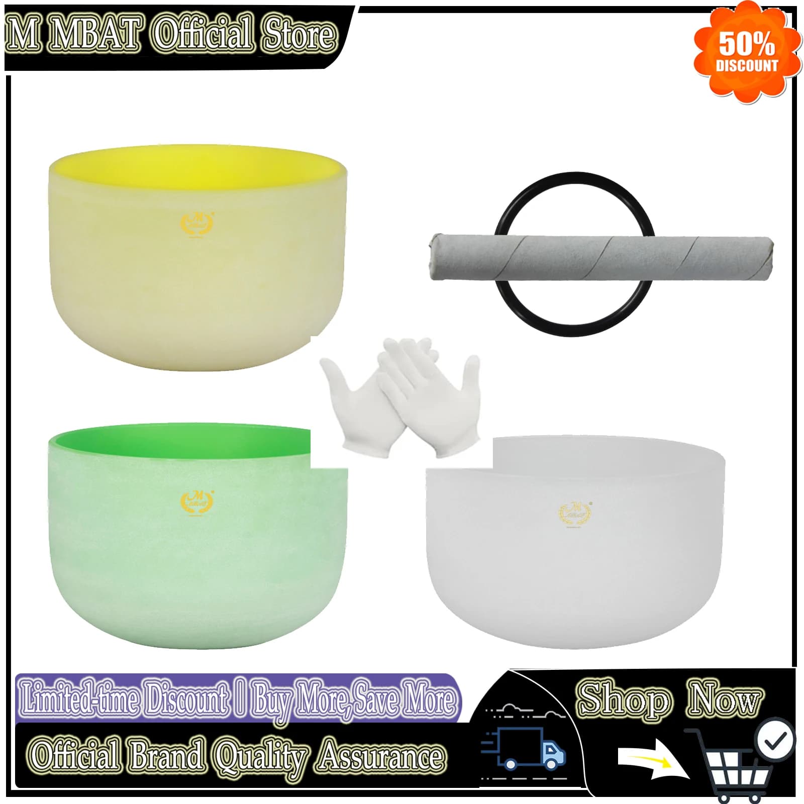 M MBAT B-key Crystal Quartz Singing Bowl 8 Inch Color Yoga Meditation Sound Bowls Pro Crystal Bowl for Sound Healing Instruments