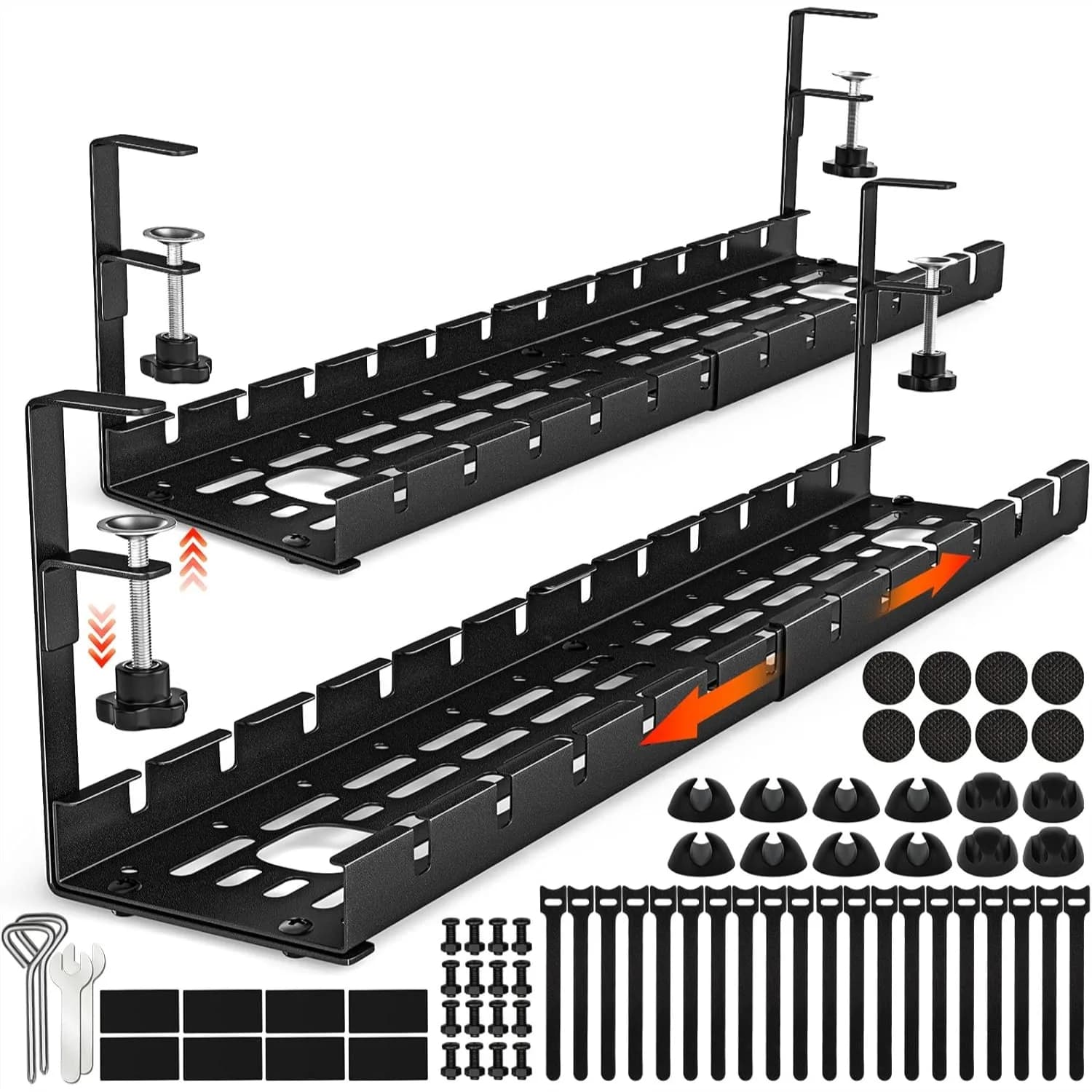 Set di 2 Organizzatori per Cavi Sotto Scrivania, Senza Foratura, con Morsetto, Regolabili da 40-79 cm, Salvaspazio per Casa