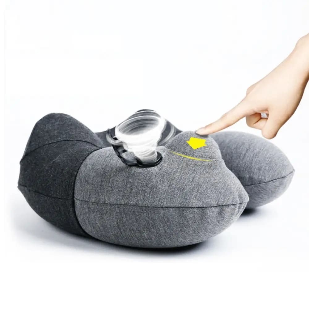 Cuscino da Viaggio Gonfiabile Pieghevole a Pressione, Lavabile, Leggero, con Doppia Curva per il Collo, Staccabile con Borsa per il Trasporto
