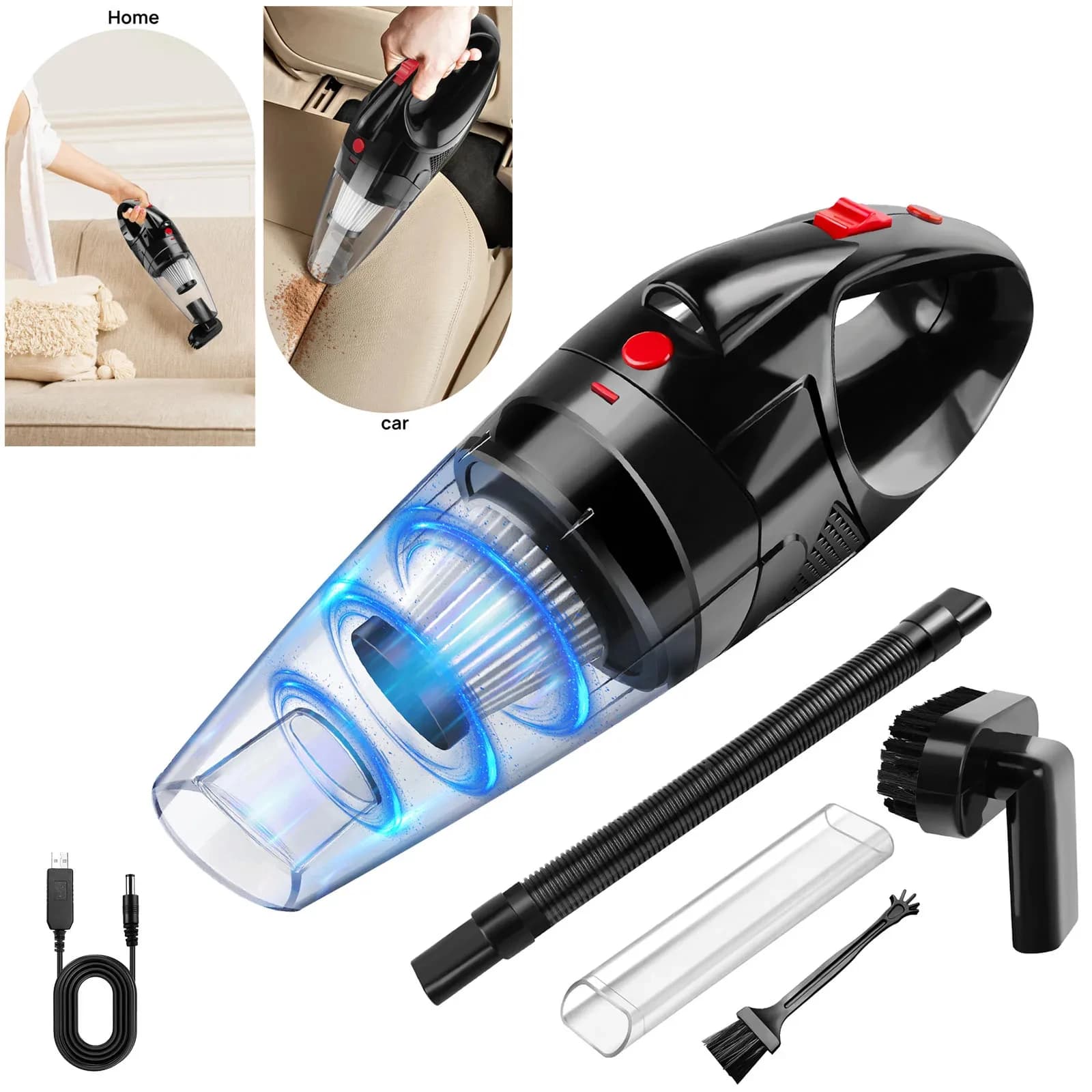 Aspirapolvere portatile per auto 3 IN 1, senza fili 7500PA Aspirazione USB ricaricabile portatile leggero adatto per animali domestici, auto, casa, ufficio