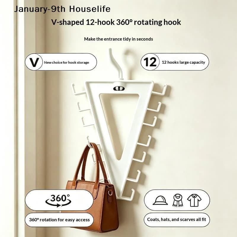 1/2 PCS White V Shaped Over Door Hanger With 12 Hooks 360 Degree Rotation For Storing Bags Hats Scarves Clothes In Entryway