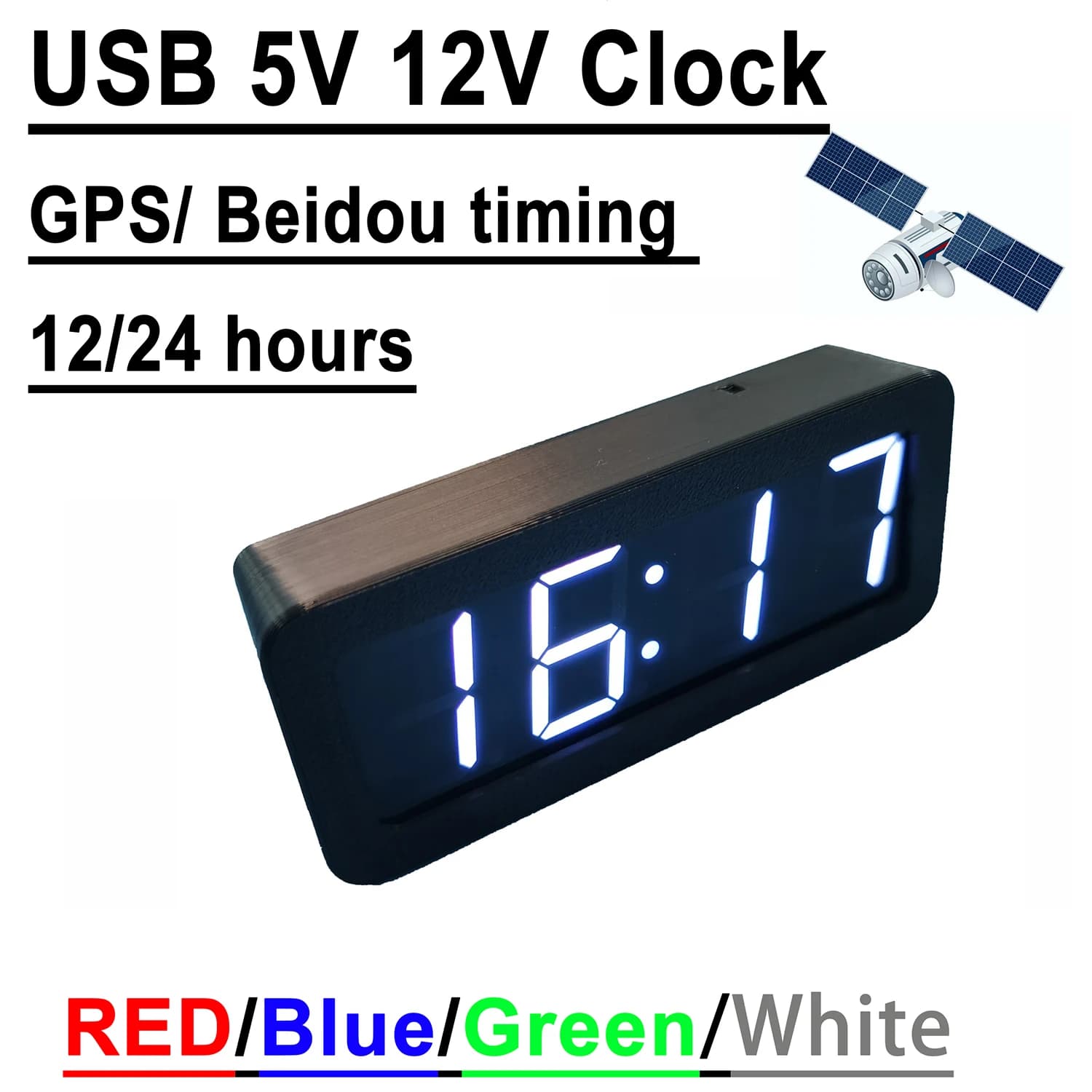 USB 5V 12V GPS Car Watch Beidou Timing 12/24 Hours LED Digital TIME Display Switch off Memory Watch