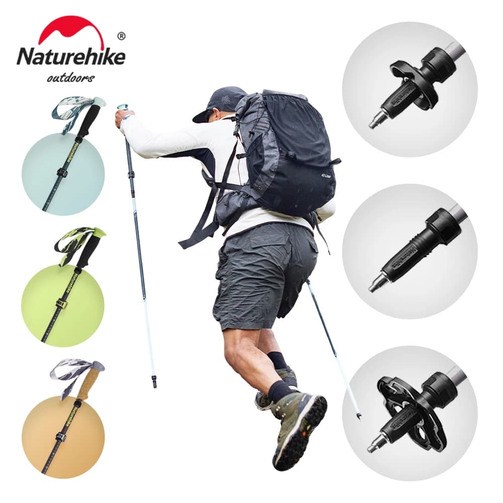 Naturehike Sunsia 5-EXT Trekking pole 5 sections High-strength folding ultralight camping pole in carbon fiber