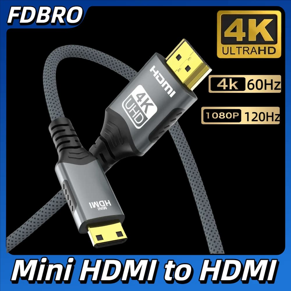 Cavo Mini HDMI a HDMI HD 4K@60Hz 2K@120Hz Cavo intrecciato ad alta velocità compatibile HDMI Cavo 2.0 bidirezionale per tablet HDTV