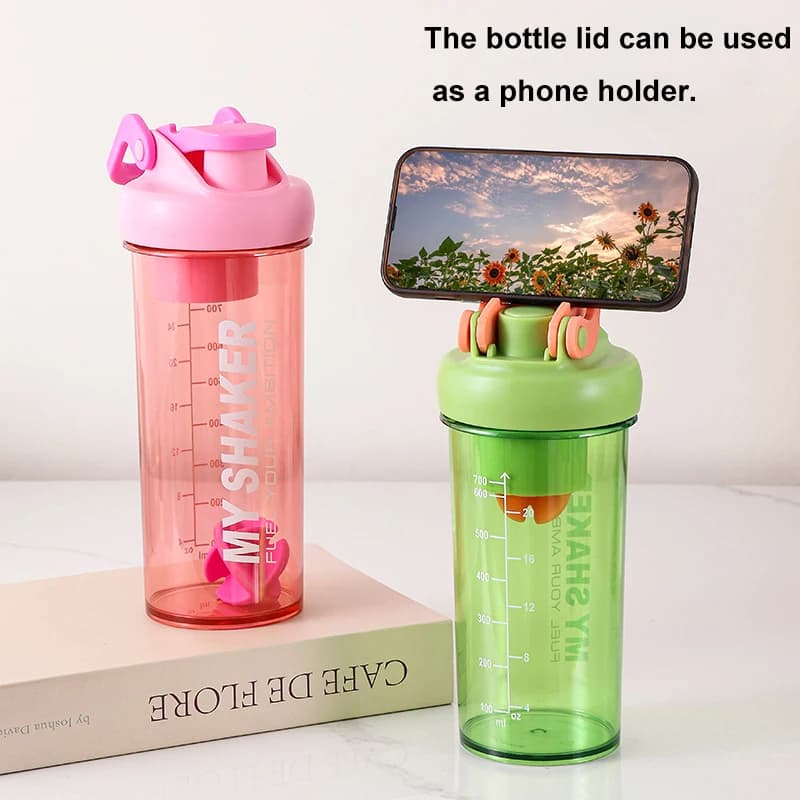 BPA Free Tritan Sports Shaker Cup 700/900ML Phone Holder Mixing Ball Portable Protein Powder Shaker Bottle Gym Sports Outdoor