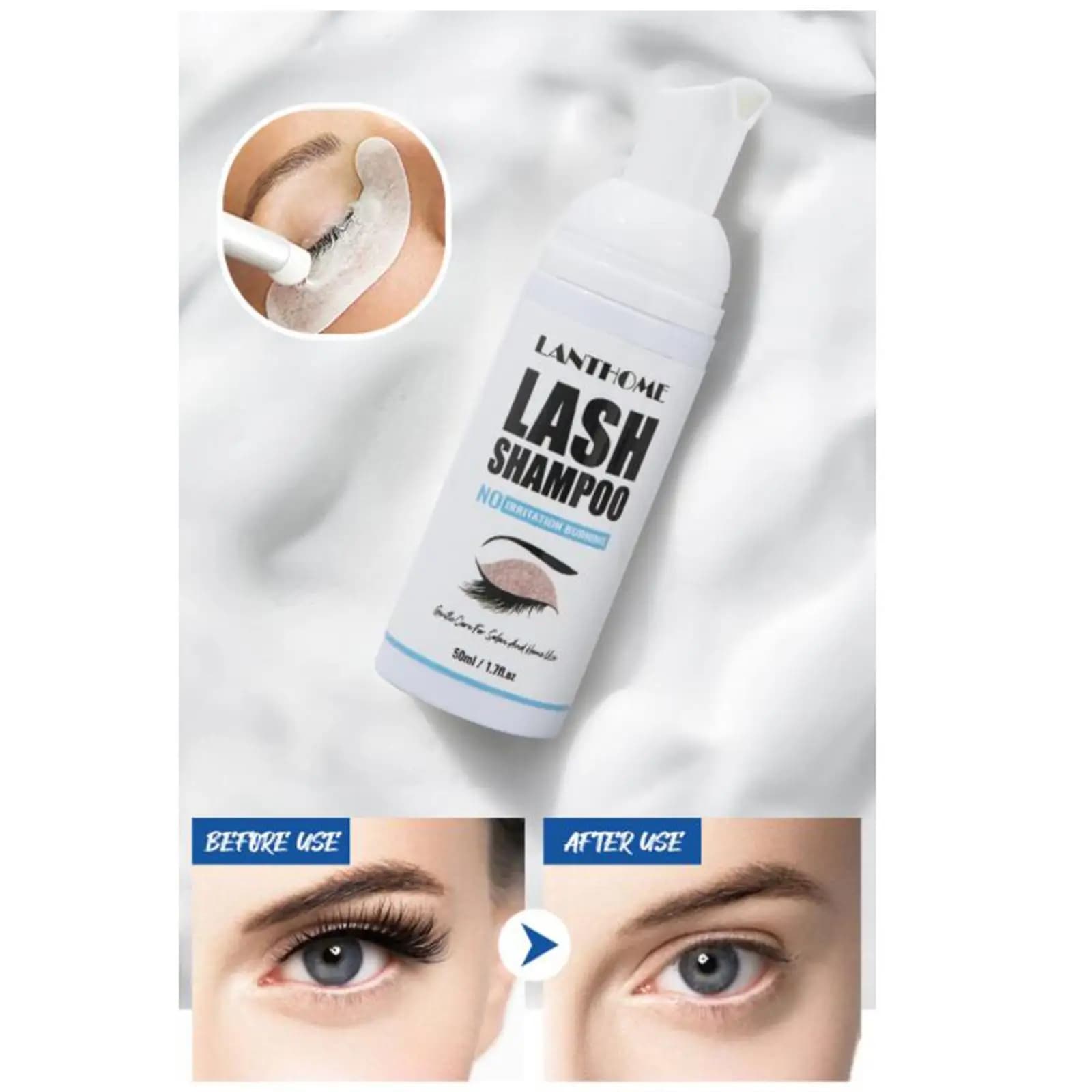 Shampoo per Extension Ciglia, Detergente Schiumogeno per Ciglia e Palpebre per Mascara 50ml