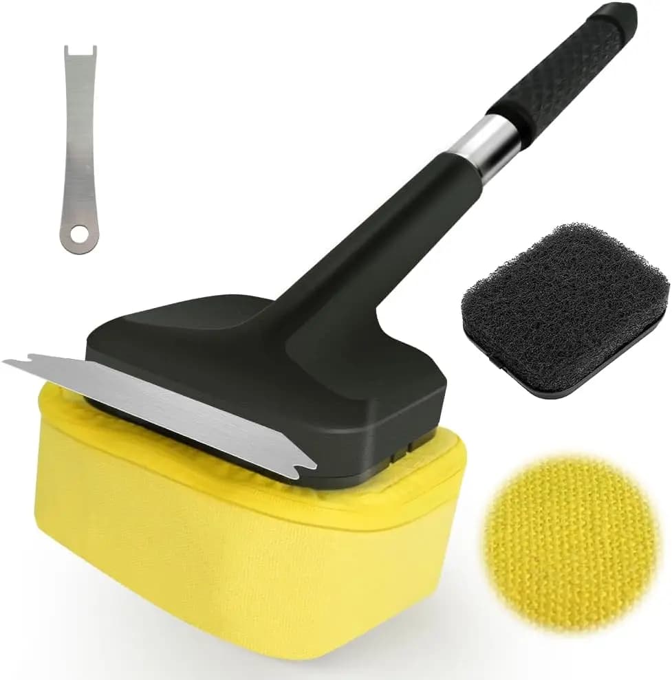 Spazzola per barbecue senza setole con raschietto resistente, 2 testine sostituibili per griglie in ghisa/acciaio inossidabile, strumento per la pulizia di barbecue da esterno