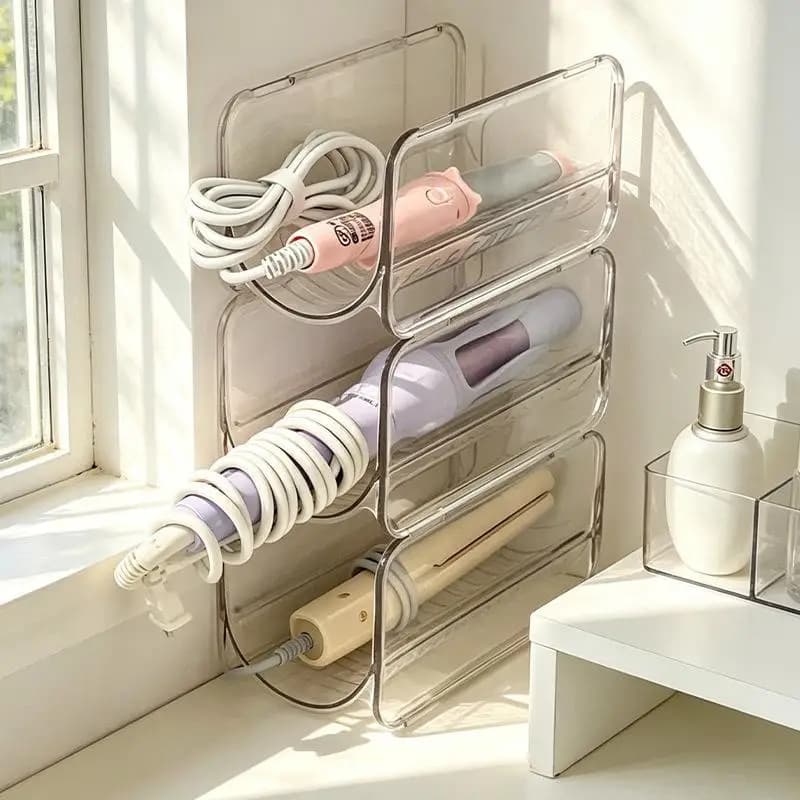 ★Transparent Hair Styling Tool Storage Rack Stackable Curling Iron Straightener Holder For Bathroom Vanity Counter Hair