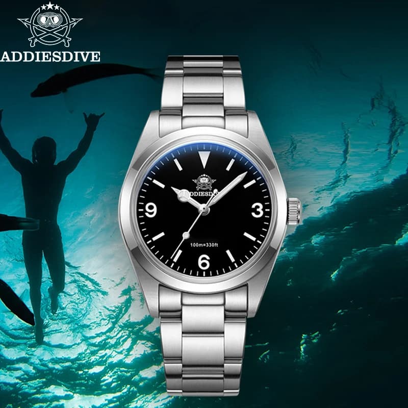 ADDIESDIVE 36mm Fashion Underwater Watches VH31 Movement Men's Quartz Watch Luxury Sapphire Glass Luminous 100m Waterproof Sports Watch
