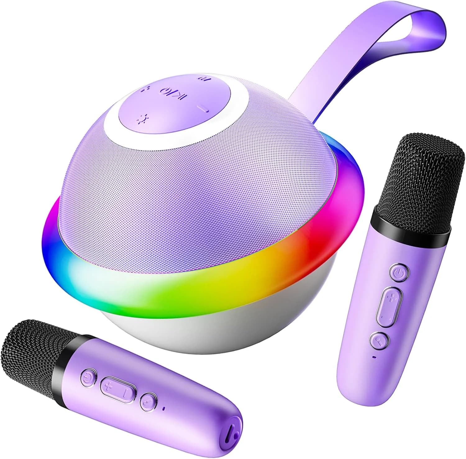 Macchina Karaoke Portatile per Bambini con 2 Microfoni, Altoparlante Bluetooth, Modificatore di Voce e Luci LED per Feste Canore