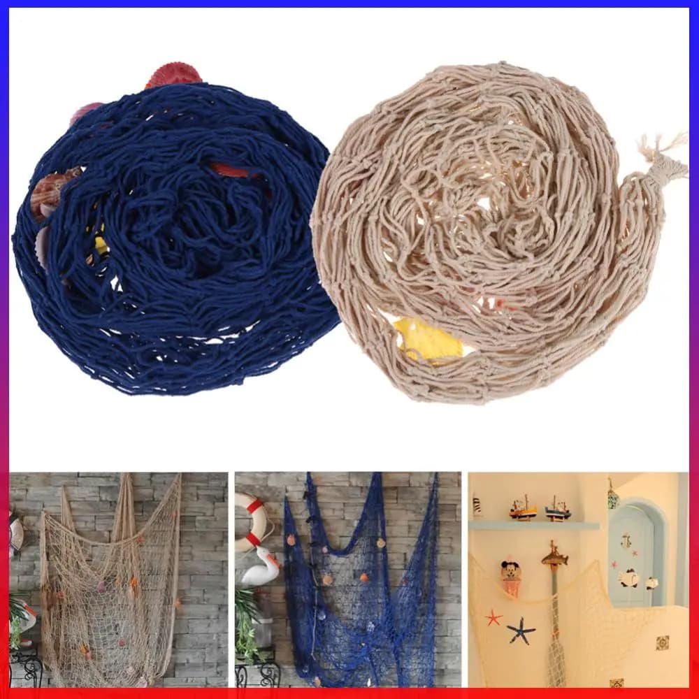 Nautical Fishing Net Wall Decor Mediterranean Style Fish Net Decor 1x2m Beach Themed Fish Net Decoration for Indoor Outdoor