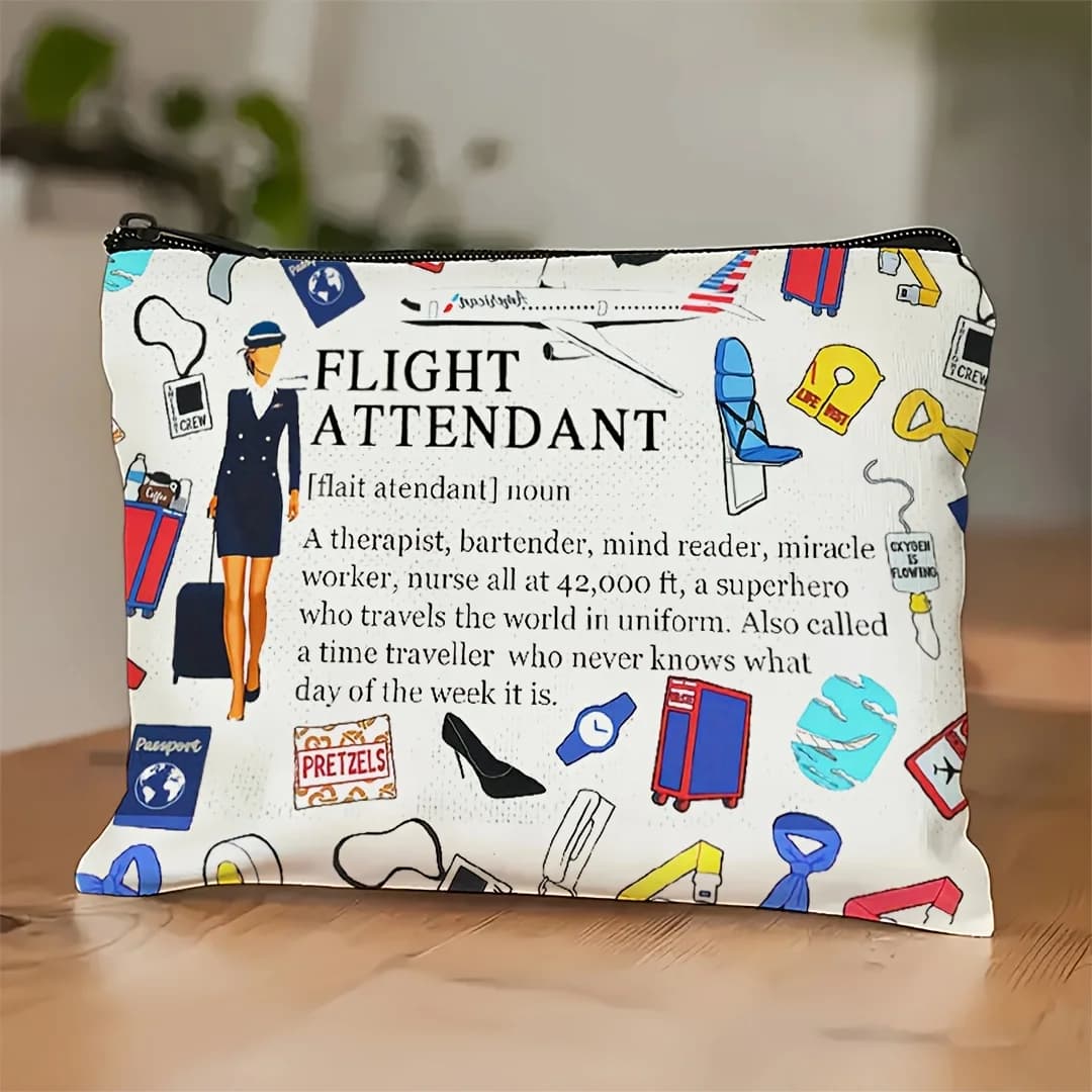 Una borsa per il trucco a tema Cabin Crew: simpatica custodia multifunzionale con cerniera per donna, borsa per riporre gioielli