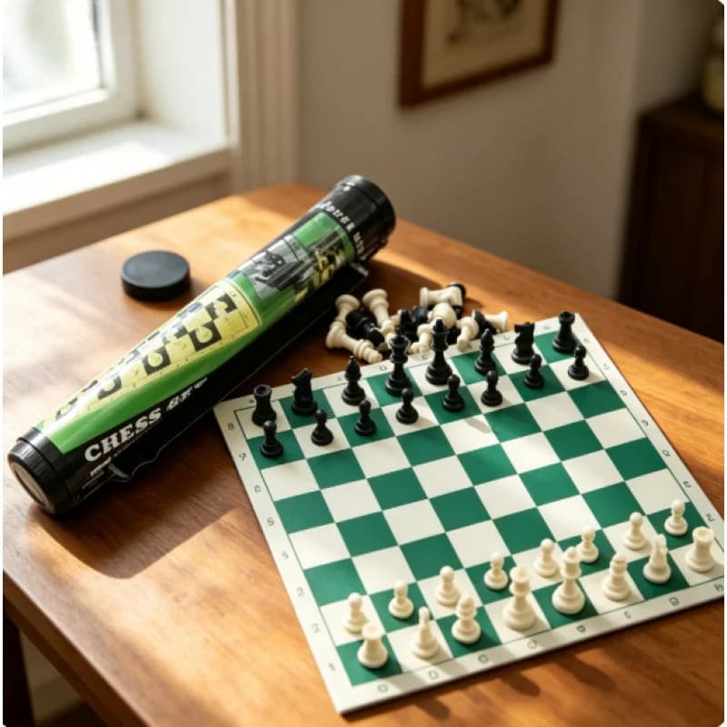 Foldable Barrel Chess Kit, Compact Travel Chess Set Plastic Chessmen Family Educational Game for Children