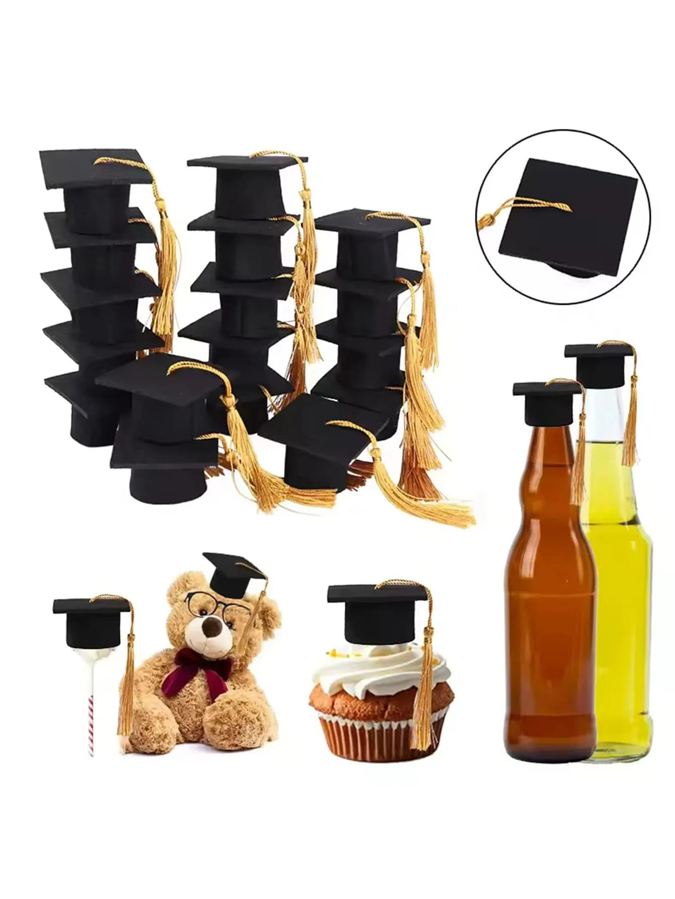 10/30/50Pcs Felt Graduaion Caps for Wine Bottle DIY Decoration 2026 Graduation Part y Gift Mini Bachelor Hat Table Omnament