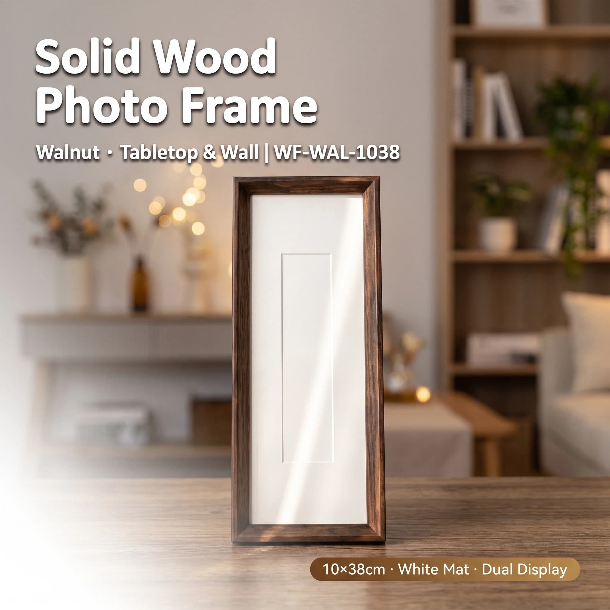 Wood Photo Frame 10x38cm Walnut Natural Finish For Calligraphy Art-Display Tabletop Wall Hanging Home Decor Picture Frame
