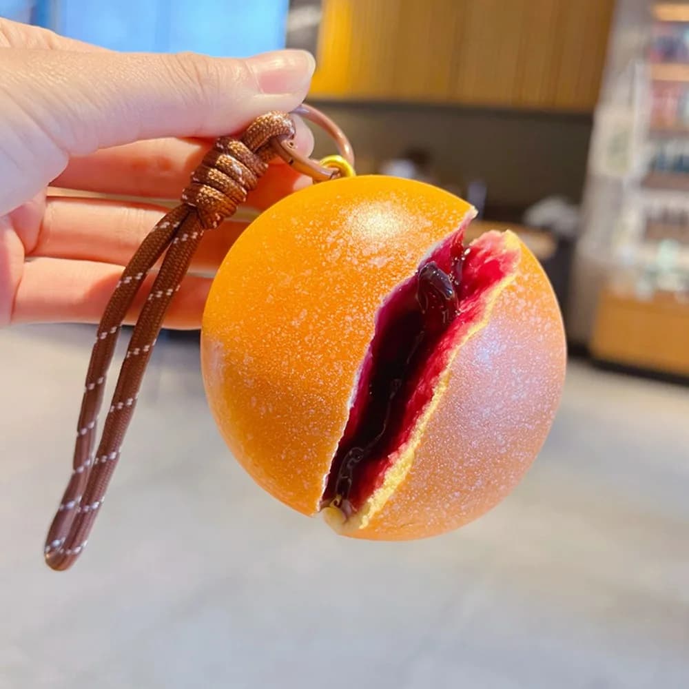 Slow Rebound Simulated Squeeze Bread Keychain Simulated Fruit Filling Dessert Simulation Bread Key Ring PU Elastic