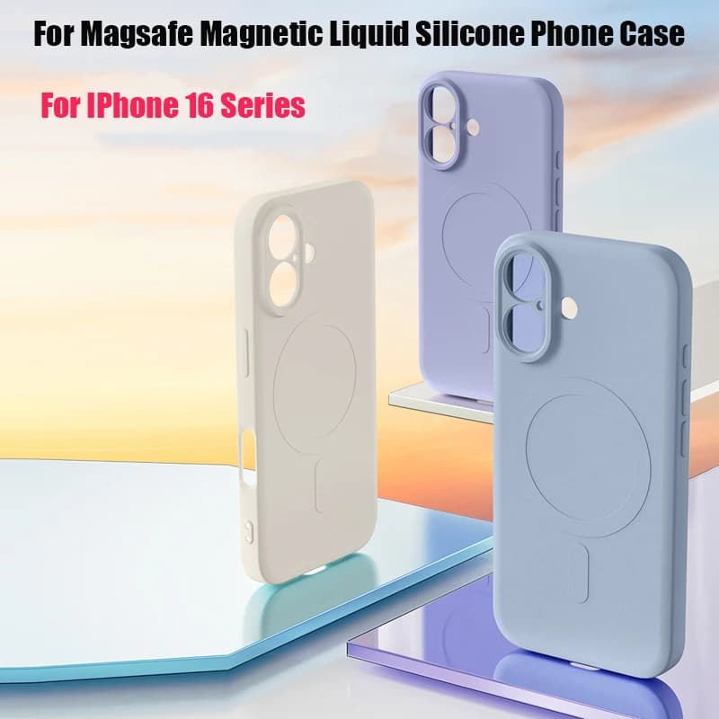 Custodia per iPhone 16 Pro Max Plus in silicone liquido opaco antiurto, compatibile con ricarica wireless magnetica MagSafe, colore solido