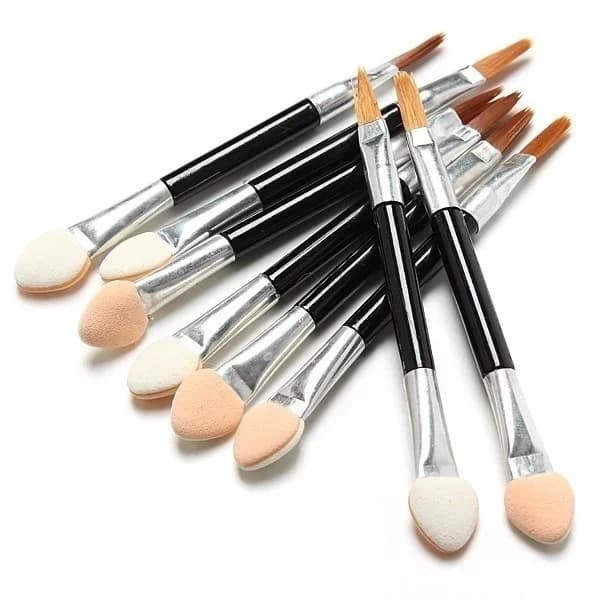Set di pennelli per trucco portatili monouso, 10 pezzi, design a doppia punta, per ombretto, eyeliner, labbra, spugna, pennelli cosmetici per donna