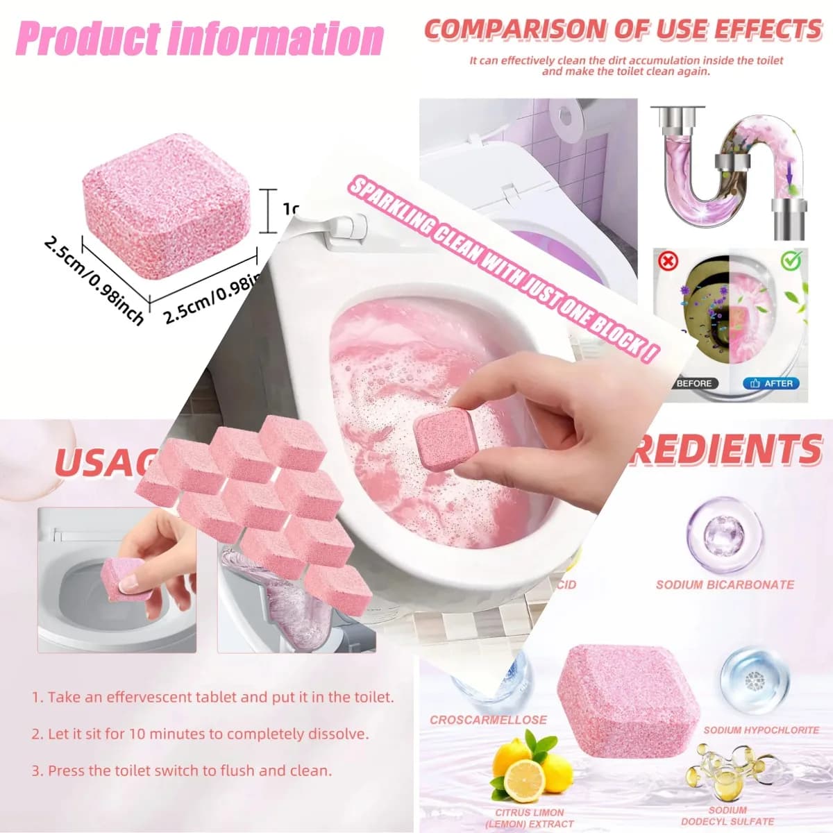 3-20Pcs Toilets Cleaning Effervescent Tablet Toilet Cleaner Deodorant Remover Urine Stain Yellow Dirt Home Batnroom Cleaning 15