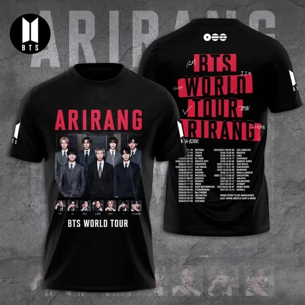 BTS Arirang Graphic Unisex Cotton Tshirt, Kpop Boy Band 2026 World Tour Tee, Fan Merch, Fan Uniform, Women's Fashion Shirt