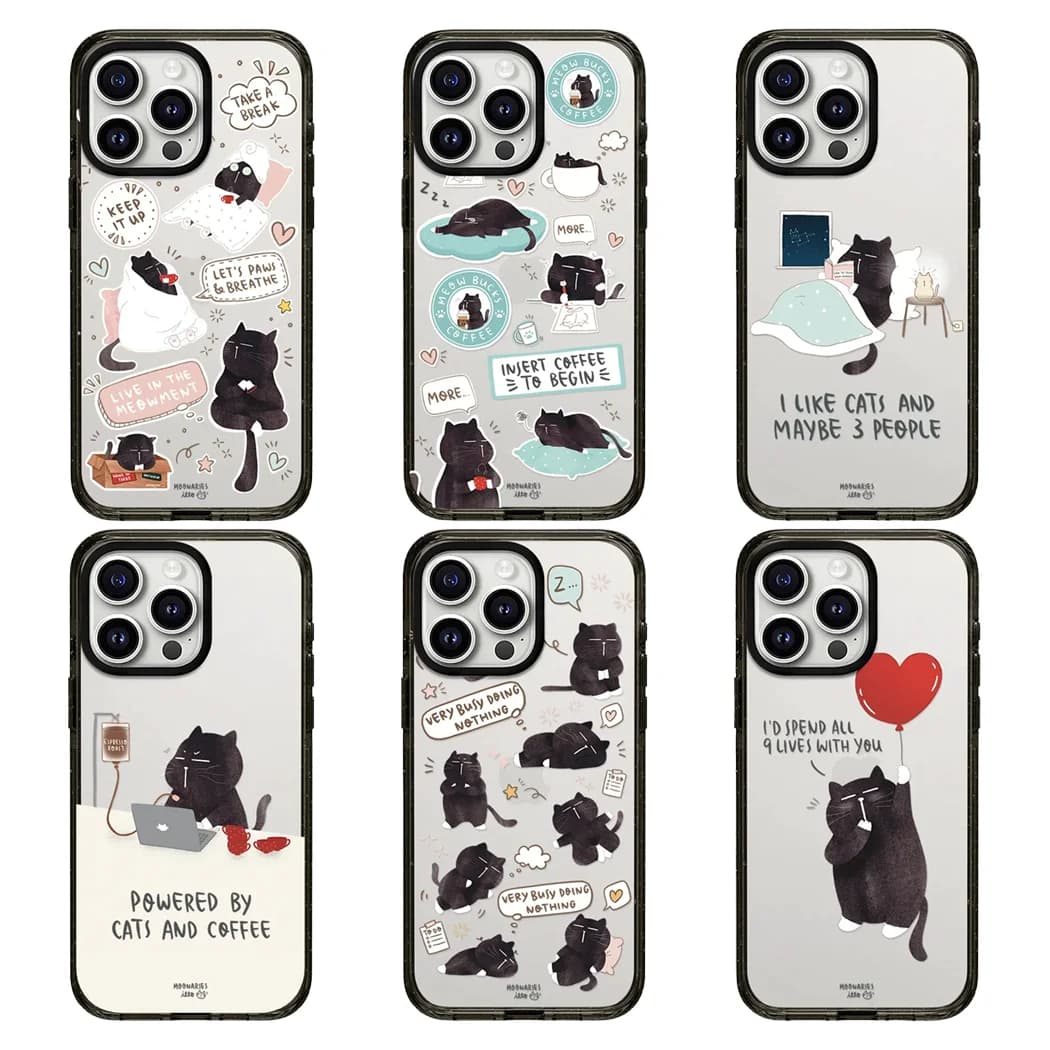 Hardworking Cat Acrylic Black Border Magnetic Phone Case Cover for IPhone 12 13 14 15 16 17 Pro Max Case for IPhone 17 Air