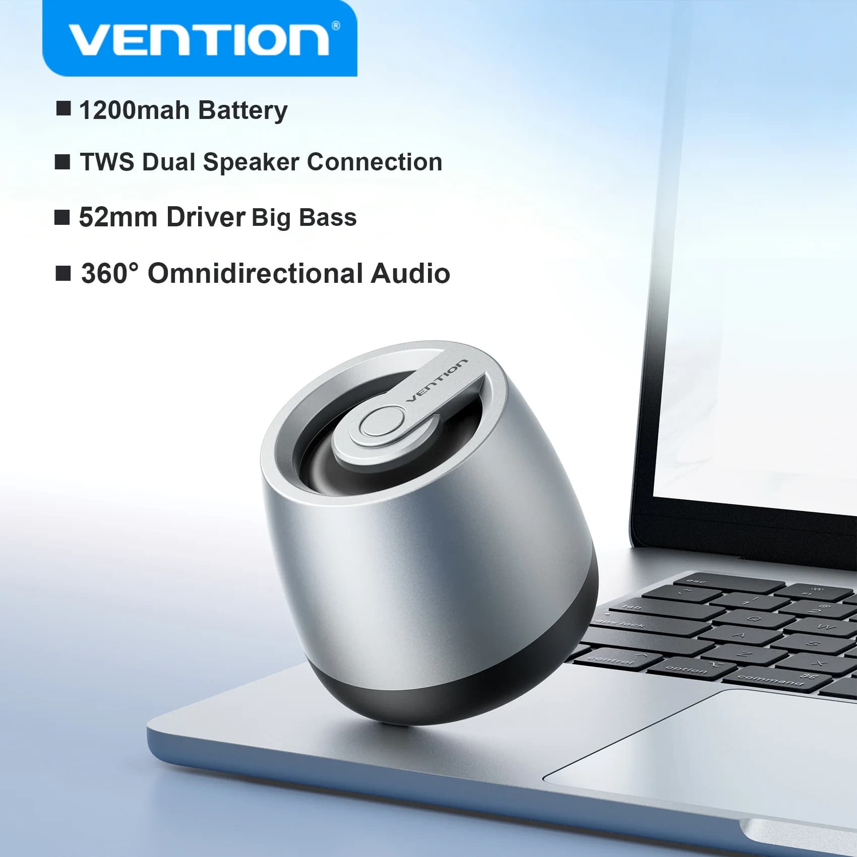 Altoparlante Bluetooth 6.0 Portatile Vention, Grande Potenza Audio, Batteria da 1200mAh, Cassa Acustica da Scrivania, Suono Surround con Bassi Potenti
