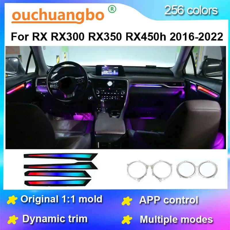Luce ambientale Ouchuangbo per RX RX200t RX300 RX450h RX350 2016-2022, striscia luminosa a LED per cruscotto, illuminazione a 256 colori