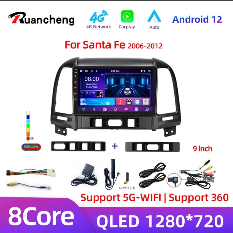 8Core Android 12 DSP Autoradio Multimedia Video Player di Navigazione GPS Per Hyundai Santa Fe 2 2006-2012 2din Unità Principale Carplay
