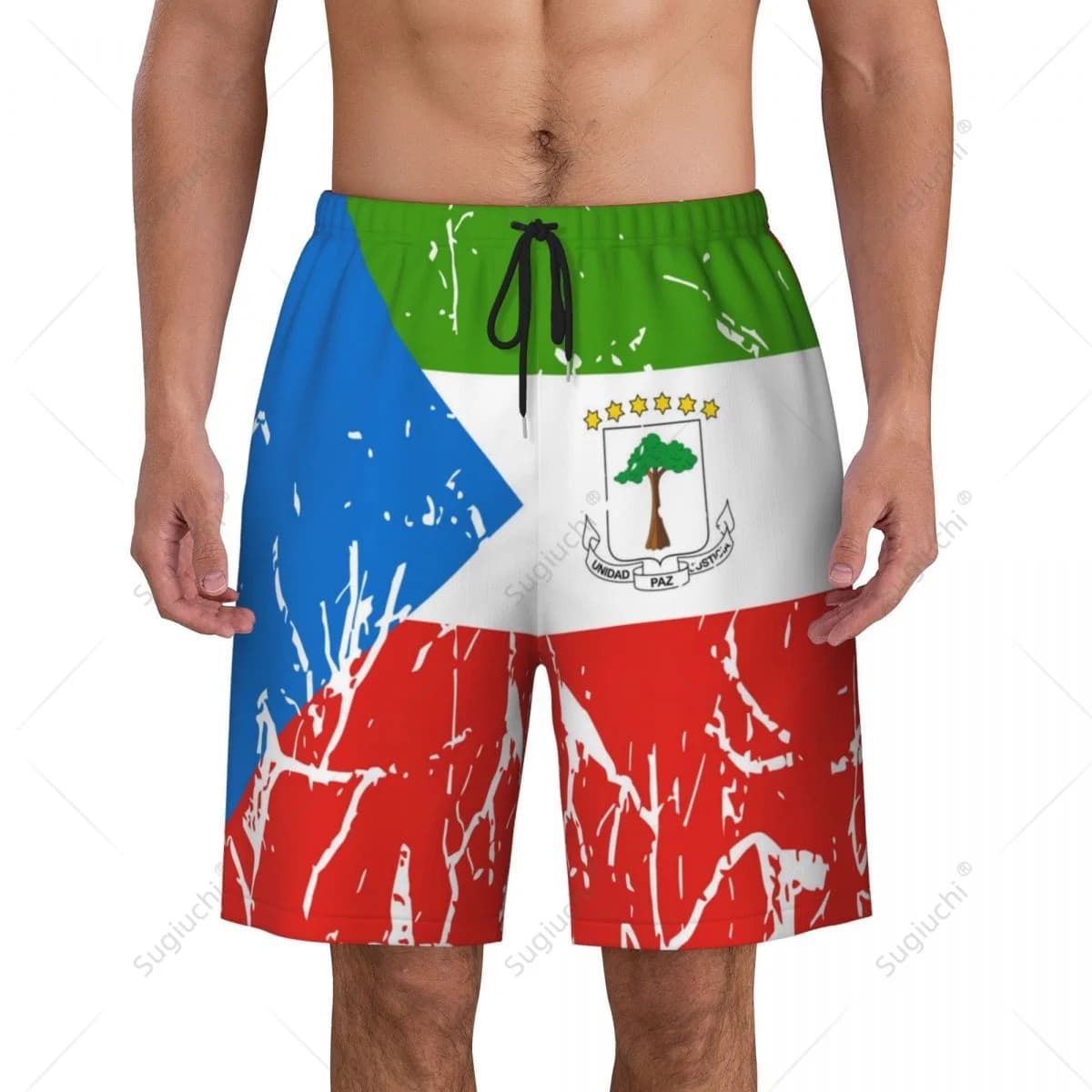 Pantaloni da spiaggia con bandiera della Guinea equatoriale da uomo Pantaloncini da surf Surf Ragazzi Calcio Ciclismo Costumi da bagno Corsa in poliestere