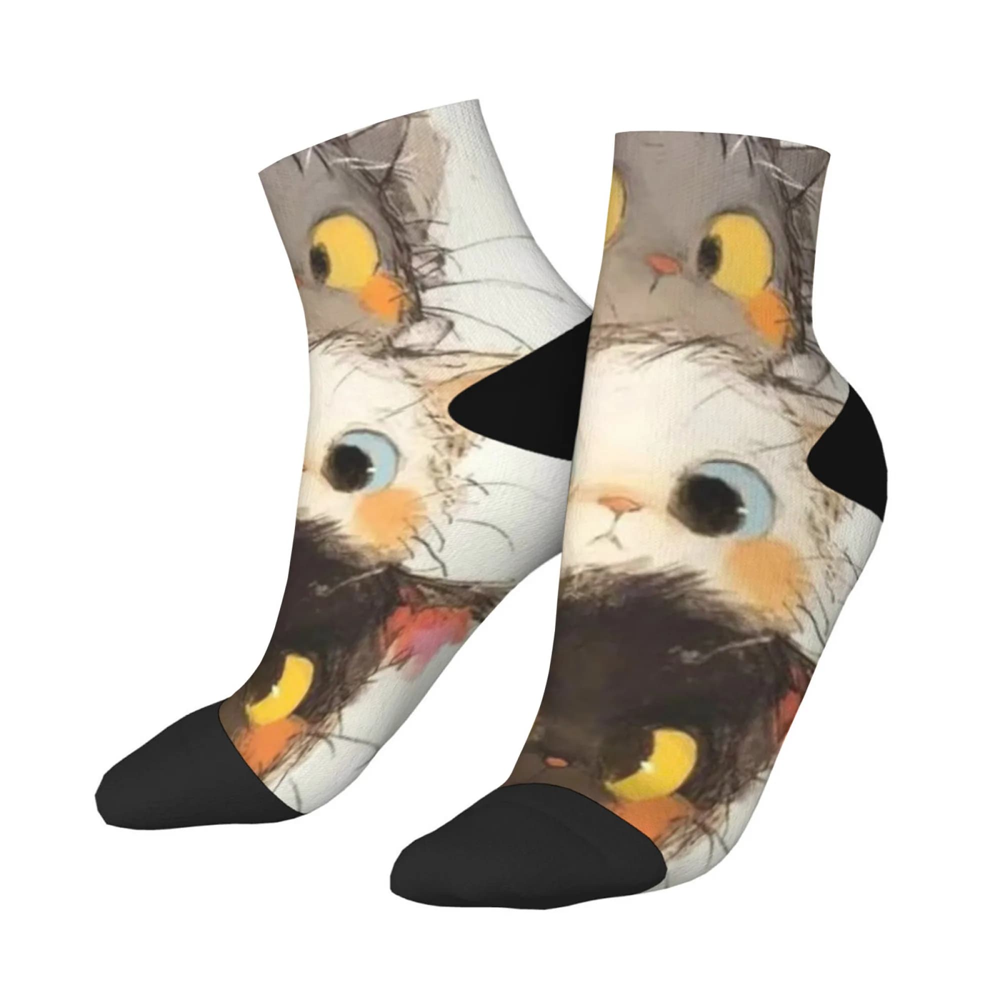 Tre simpatici calzini corti per gatti in misto poliestere, comodi calzini casual per donna, uomo, unisex, morbidi, traspiranti, leggeri, alla moda
