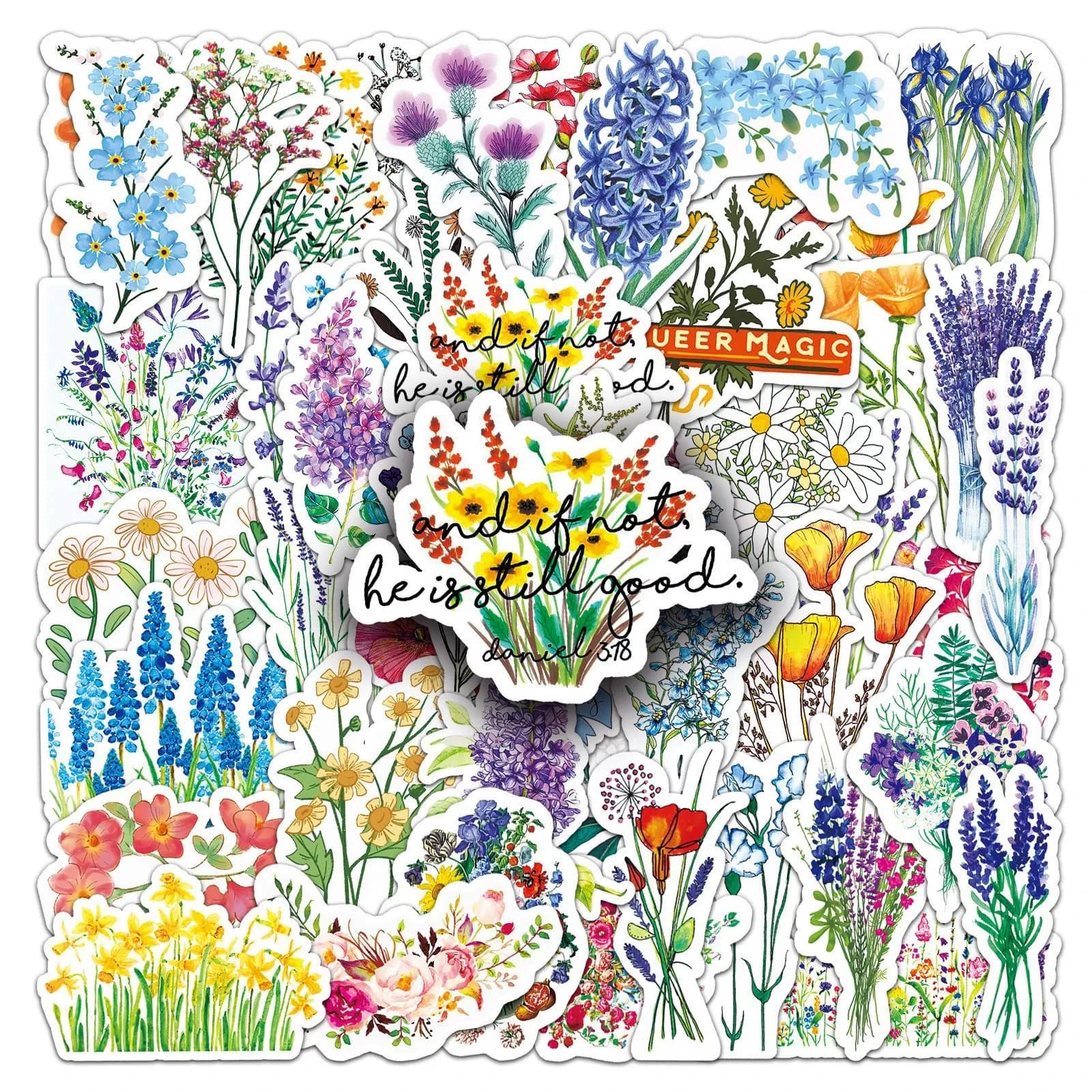 50 Pcs Ins Style Colorful Flower Stickers Fashion Waterproof Vinyl Decals for Journal Luggage Notebook Laptop Phone Case Gift