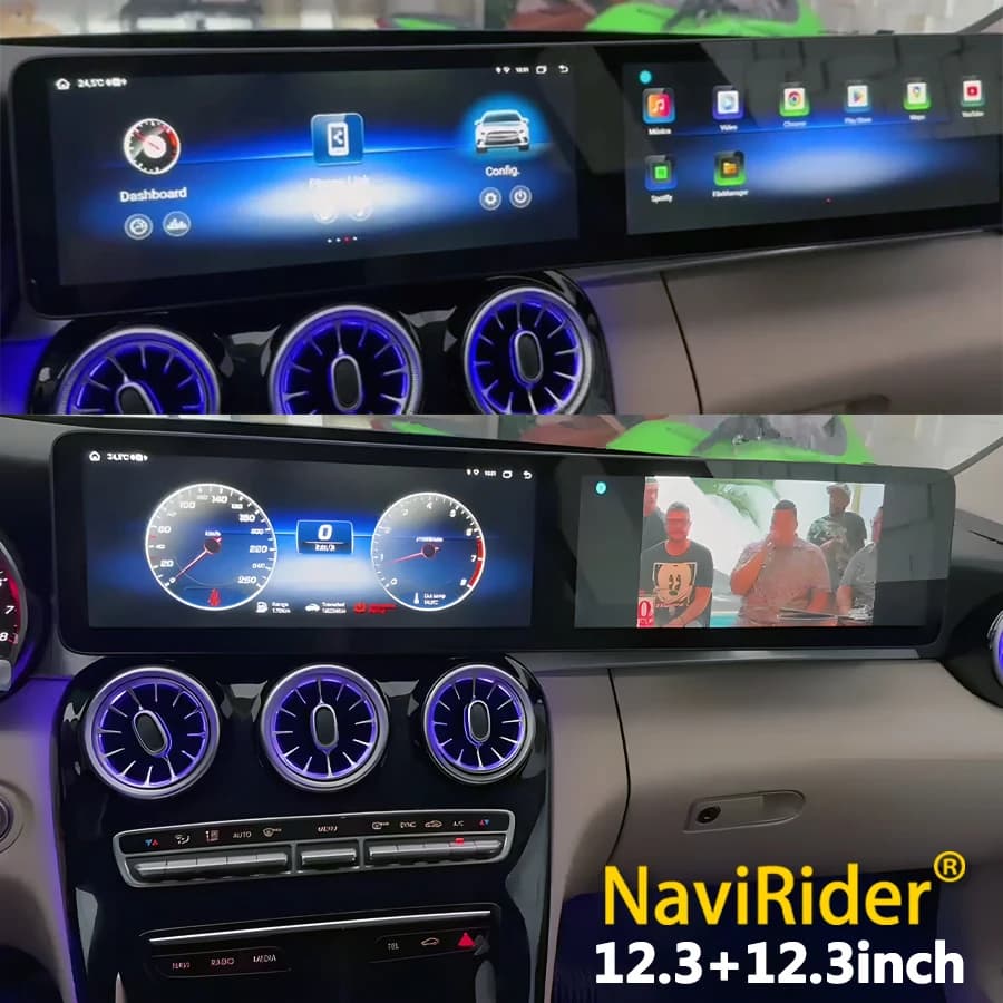 Doppio Schermo Per Mercedes Benz Classe C W205 GLC X253 C180 C200 C220 C300 C350 2016-2022 Android Carplay GPS di Navigazione Autoradio