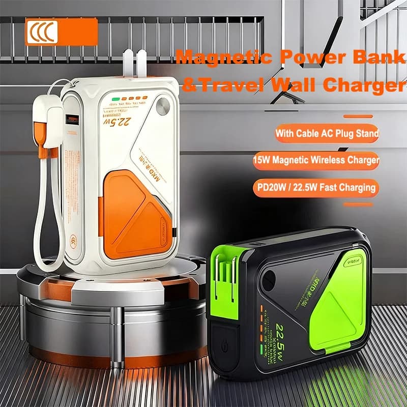 Magnetic Wireless Power Bank With USB C Cable AC Plug 22.5W Fast Charger External Battery for Magsafe iPhone 17 16 15 14 Samsung
