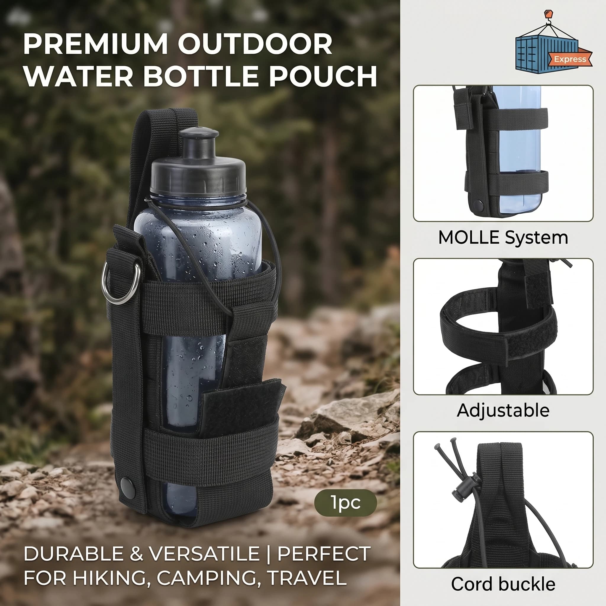 Webbing water bottle pouch bag MOLLE water cup waist bag bottle rack backpack accessory hanging bag lightweight outdoor