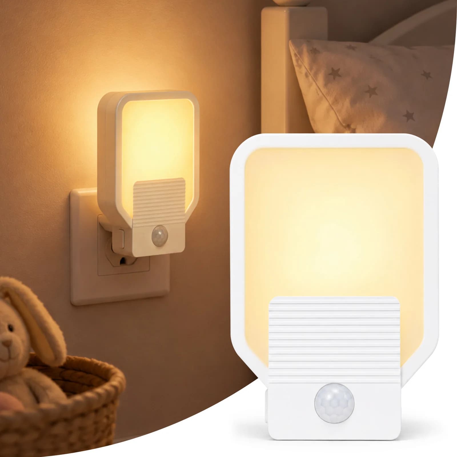 PIR Motion Sensor Smart LED Night Light, Stepless Dimmable 2600‑2800K Warm White Night Lamp, EU Plug‑in Wall Light for Hallway B