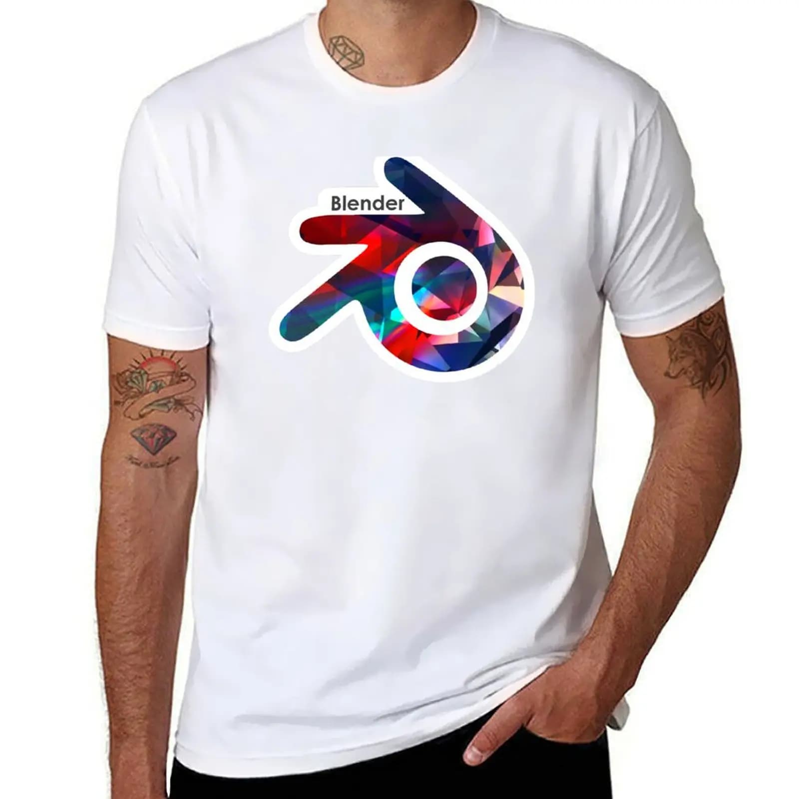 (con contorno del logo) T-shirt bianca Blender Fitness a maniche corte ad asciugatura rapida