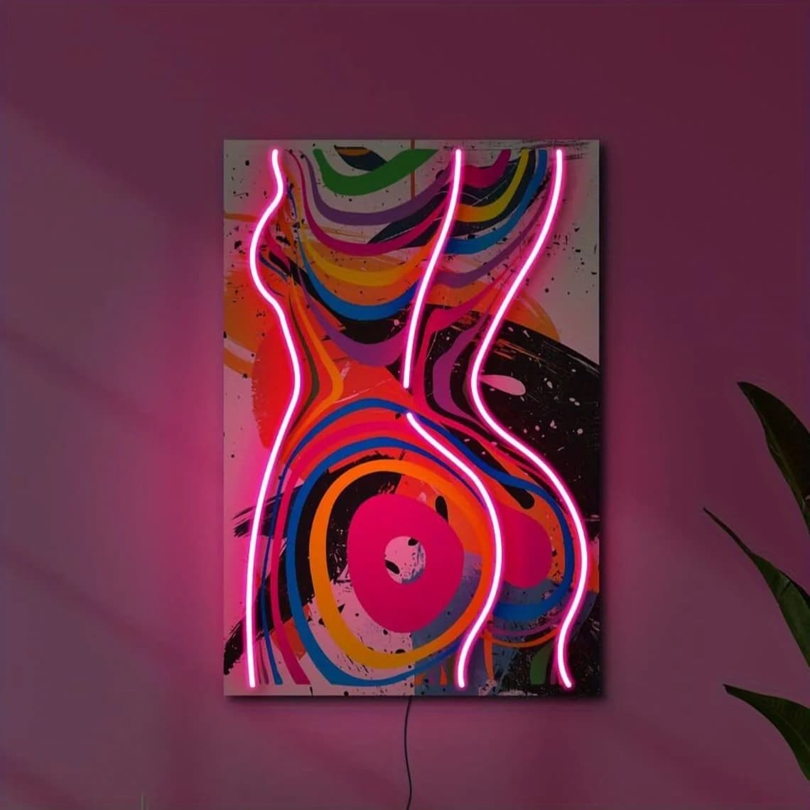 Insegna al Neon Astratta con Arte Corporea, Luce LED Dimmerabile USB, Effetto Rosa Luminoso per Soggiorno Moderno, Studio, Galleria, Decorazione Casa, Regalo Unico