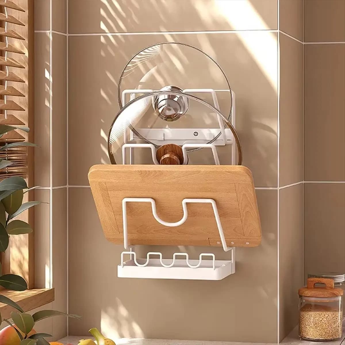 2026 Trend Multifunctional Kitchen Storage Rack - Wall-Mounted Pot Cover, and Cutting Board Organizer with Drain Rack Large
