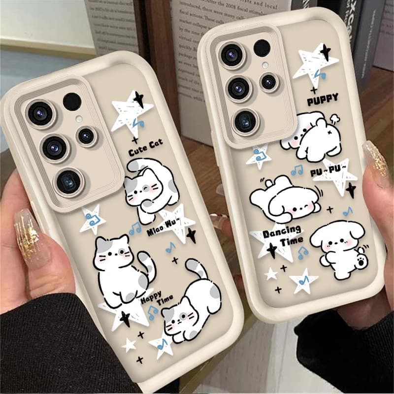 Lovely Dog Cat Case For Samsung Galaxy S24 S25 S23 Ultra S22 S21 Plus FE A36 A56 A26 A16 A06 A15 A25 A35 A55 5G Silicone Cover
